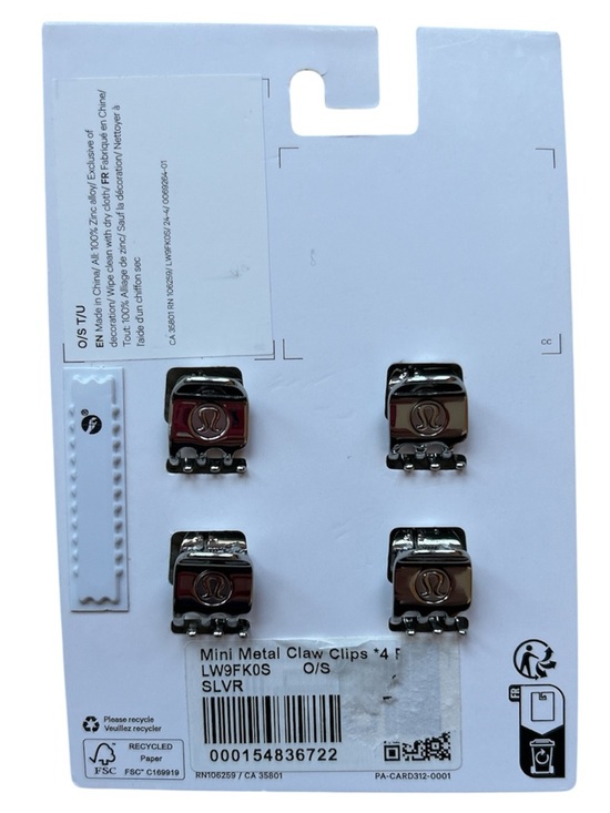 Lululemon Athletica Silver Mini Metal Claw Clips 4-Pack NWT - Picture 2 of 2
